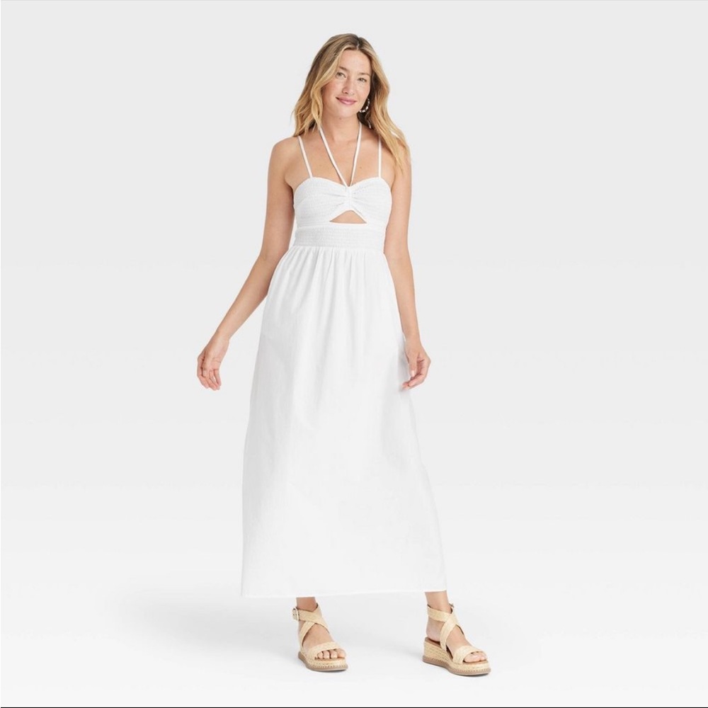 Universal Thread White Cotton Halter Strappy Maxi… - image 1